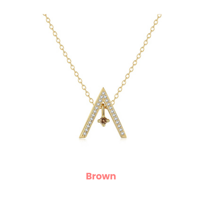 Anyco Necklace 18K Gold Plated 925 Silver Triangular Colored Stone Pendant with Zircon 5A Gift Jewelry