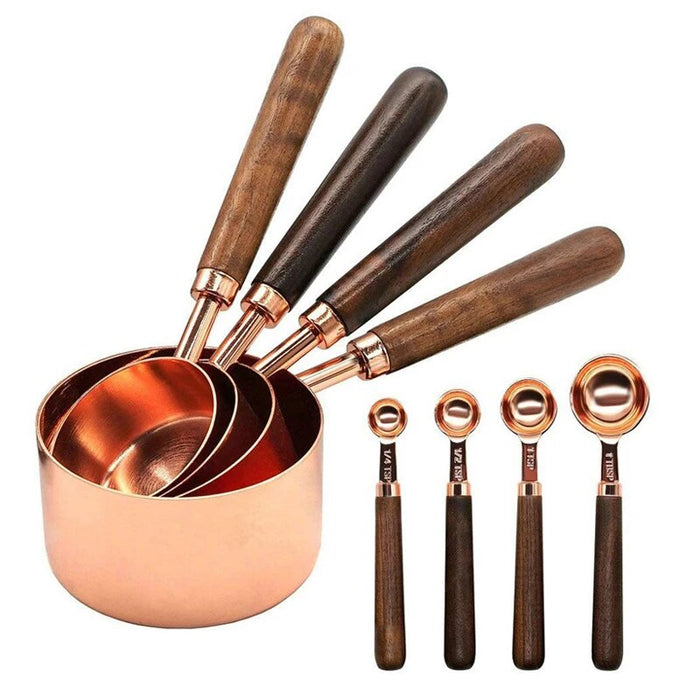 Anygleam Rosegold Brown 8pcs Wooden Measuring Cup  Kitchen Tools Accessories