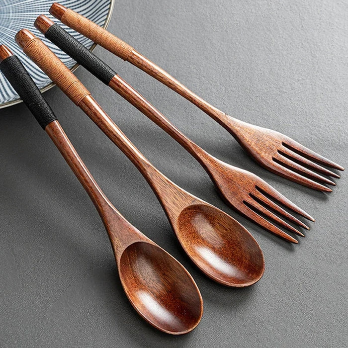 Anygleam Black 2Pcs Wooden Spoons Set Kitchen Tableware