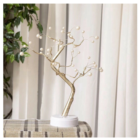 Anyhouz Table Lamp Yellow Warm 36 LED Bonsai Tree Desk Light USB Rechargeable For Living Room