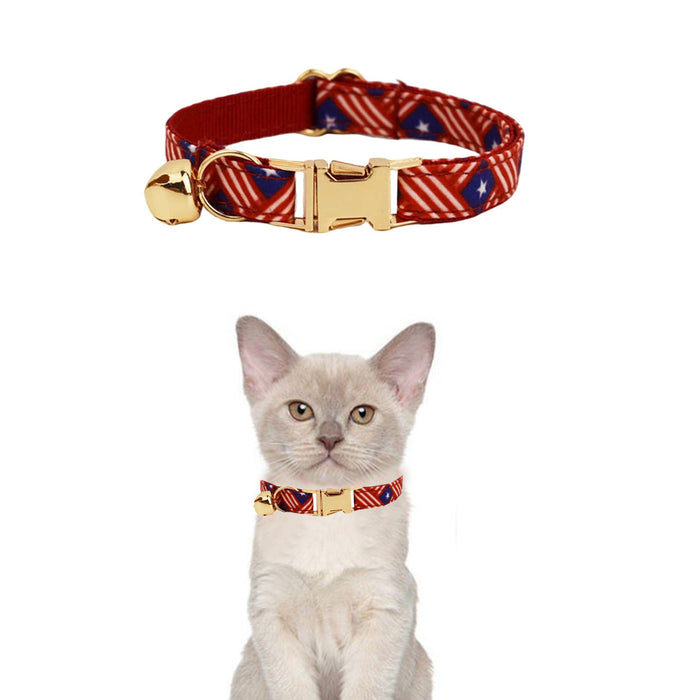 AnyWags Cat Collar Banner Red Small with Safety Buckle, Bell, and Durable Strap Stylish and Comfortable Pet Accessory