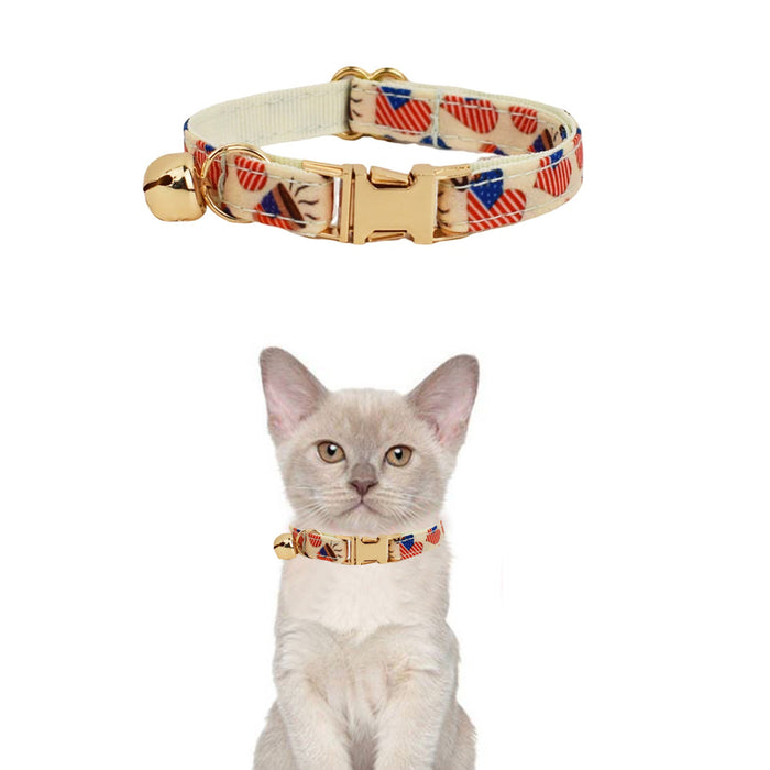 AnyWags Cat Collar Flag Heart Large with Safety Buckle, Bell, and Durable Strap Stylish and Comfortable Pet Accessory