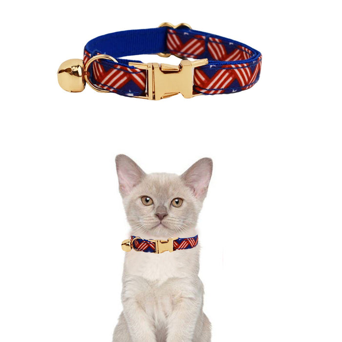 AnyWags Cat Collar Banner Blue Small with Safety Buckle, Bell, and Durable Strap Stylish and Comfortable Pet Accessory