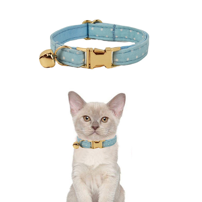 AnyWags Cat Collar Dotted Light Blue Small with Safety Buckle, Bell, and Durable Strap Stylish and Comfortable Pet Accessory