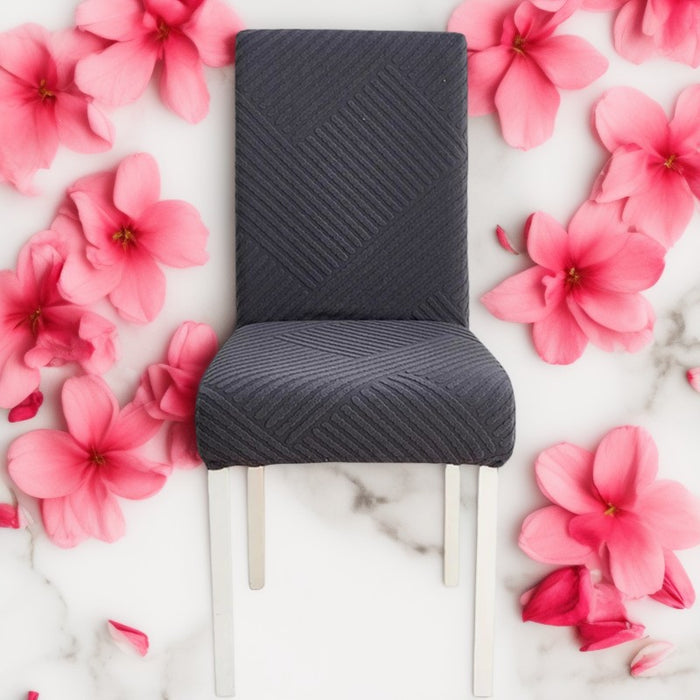 Anyhouz Chair Cover Dark Grey Knitted Lines Design with Anti-Dirt and Elastic Material for Dining Room Kitchen Wedding Hotel Banquet Restaurant