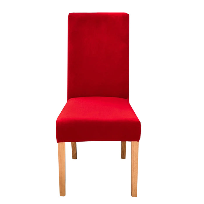 Anyhouz Chair Cover Red Velvet Plush Stretch Chair Slipcover Elastic Spandex Chair Cover for Dining Room Kitchen Wedding Banquet Hotel