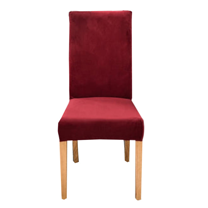 Anyhouz Chair Cover Wine Red Velvet Plush Stretch Chair Slipcover Elastic Spandex Chair Cover for Dining Room Kitchen Wedding Banquet Hotel