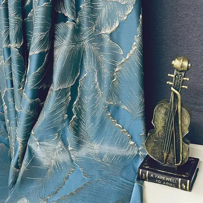 Anyhouz Curtain Green 200cmx250cm 3D Leaves Luxury indo Blackout Home Curtain