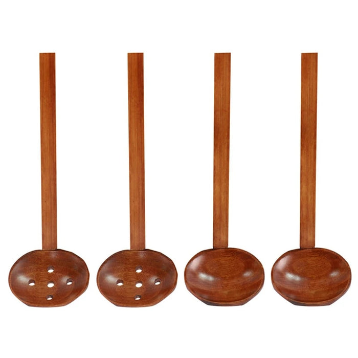 Anygleam Mixed Brown 4pcs Wooden Strainer Soup Spoon Kitchen Tableware