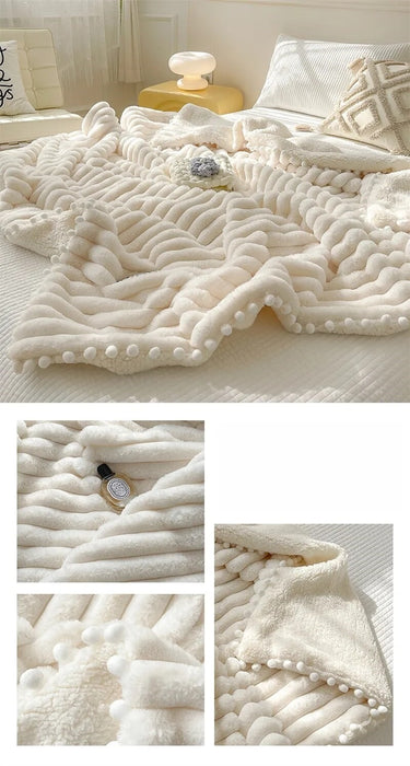 Anyhouz Blanket Cream White Tuscan Faux Rabbit Fur Autumn Winter Warm Wool Weighted Blanket Soft Cozy Warmth Sofa Blankets 200x230cm