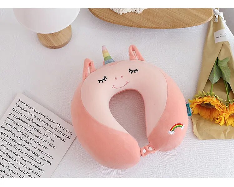 Anypack Neck Pillow Unicorn Cartoon Memory Cotton U-shaped Soft Fluffy Comfortable Sleep Headrest