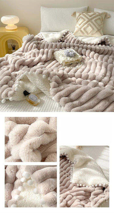 Anyhouz Blanket Brown Tuscan Faux Rabbit Fur Autumn Winter Warm Wool Weighted Blanket Soft Cozy Warmth Sofa Blankets 200x230cm