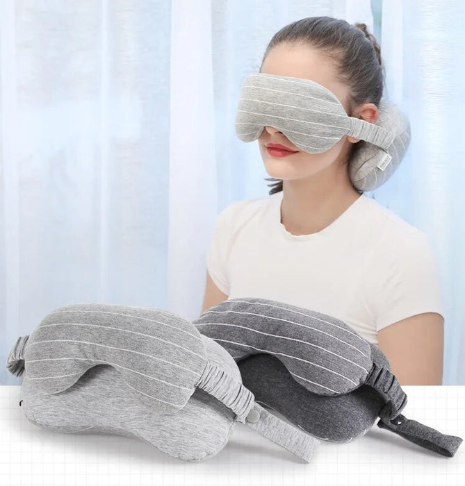 Anypack Travel Neck Pillow with Eye Mask Dark Gray Portable 2 in 1 Comfortable Sleep Headrest