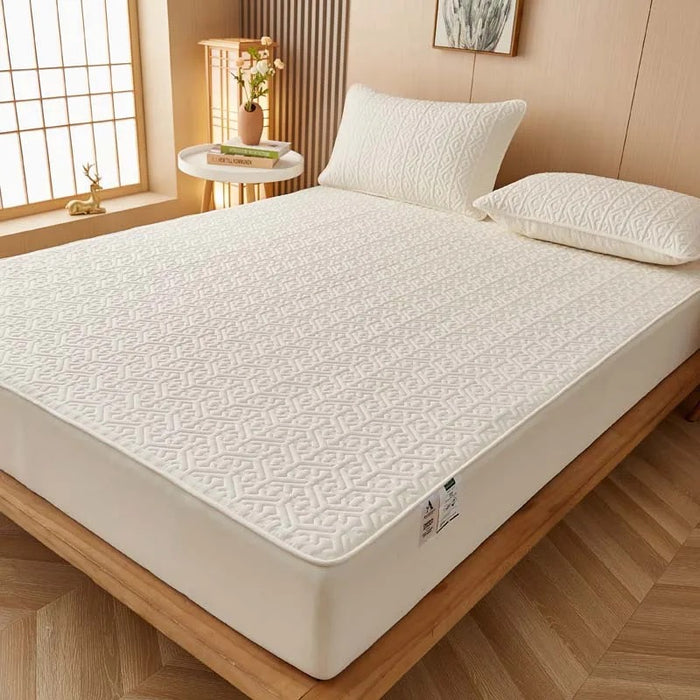 Anyhouz Mattress Cover Beige 160x200cm Pure Cotton Soft Quilted Bed Sheet Anti-bacterial Protector Cover