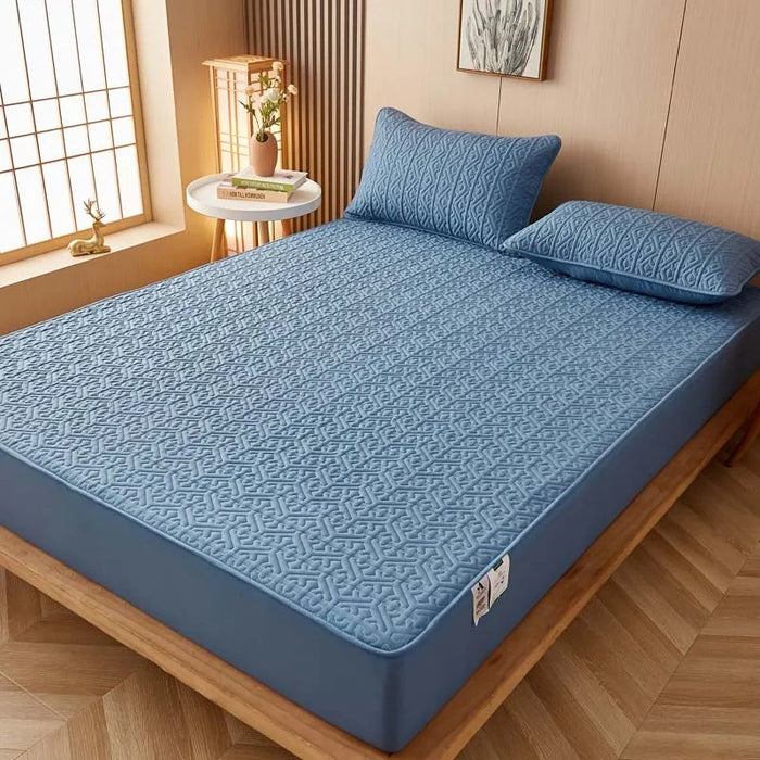 Anyhouz Mattress Cover Blue King Size Pure Cotton Soft Quilted Bed Sheet Anti-bacterial Protector Cover