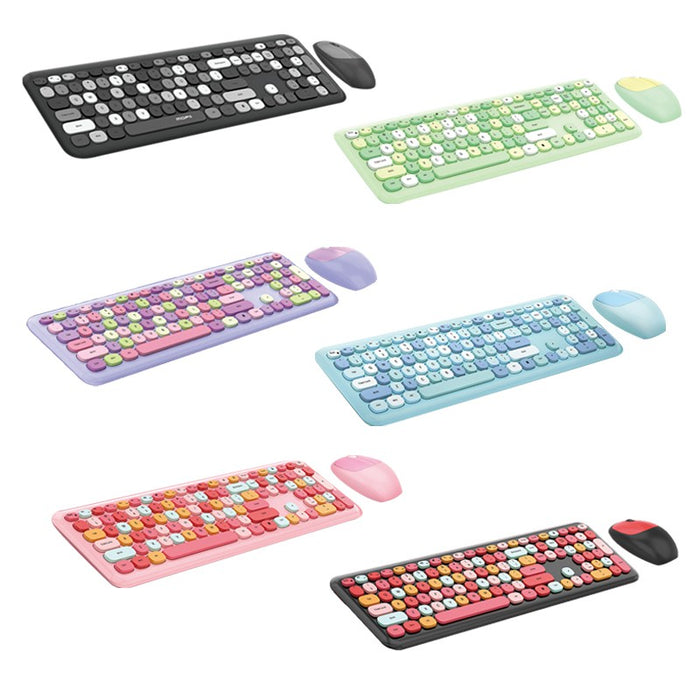 Anymob Bluetooth Keyboard And Mouse Combo Set Black Gray Colorful Retro Design Portable Wireless Soft Touch Keys