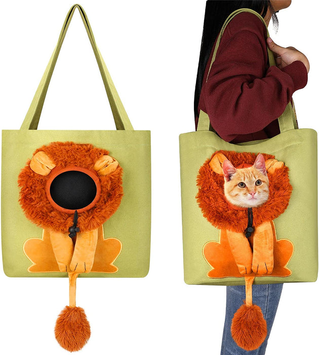 AnyWags Cat Handbag 35cm Light Green 3D Lion Soft Collar Pets Carrier Luggage Small Dog Travel Tote Bag With Pet Canvas