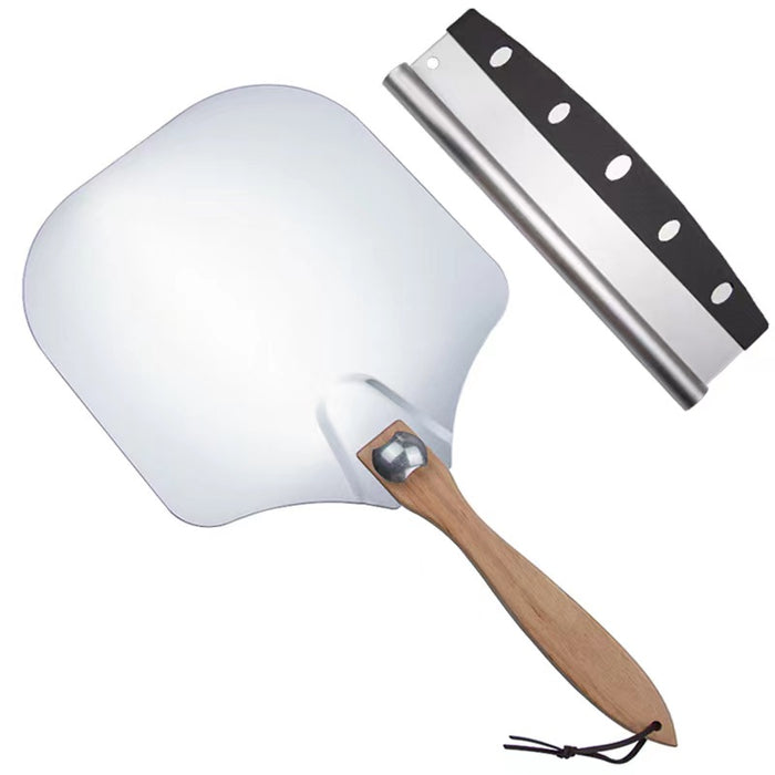 Anygleam 35.5x30.5cm Pizza Cutter and Shovel With Foldable Wooden Handle Bakeware Kitchen Tools Oxidation