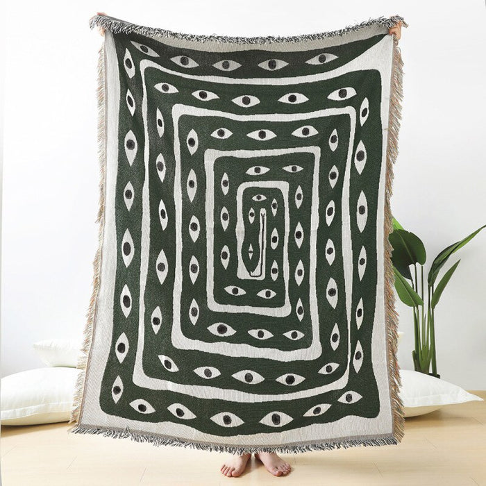 Anyhouz Throw Blanket Faux Cashmere Sofa Cover Green Snake Pattern Tassel Soft Picnic Camping Mat 130*160cm