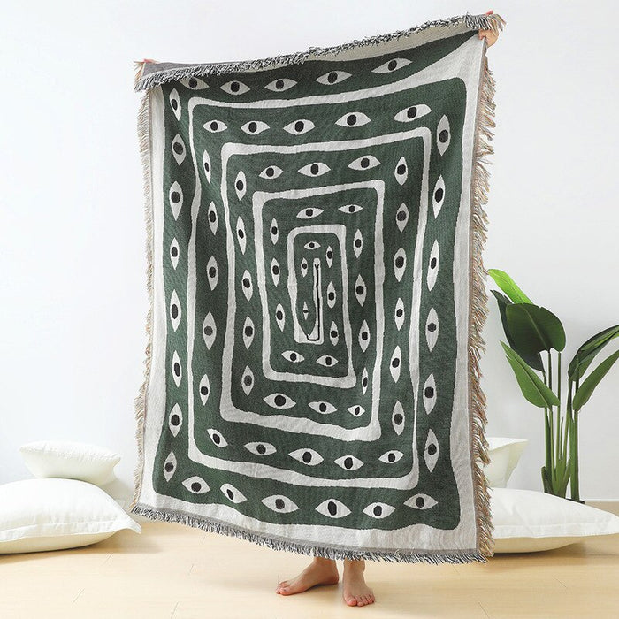 Anyhouz Throw Blanket Faux Cashmere Sofa Cover Green Snake Pattern Tassel Soft Picnic Camping Mat 130*160cm