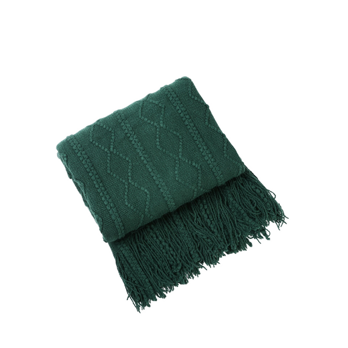 Anyhouz Green Throw Blanket Faux Cashmere Sofa Cover Vertical Bar Diamond Knit Plaid Tassels Blanket for Spring Summer 130*230cm