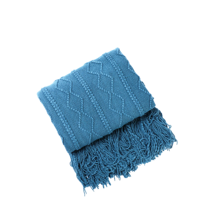 Anyhouz Blue Throw Blanket Faux Cashmere Sofa Cover Vertical Bar Diamond Knit Plaid Tassels Blanket for Spring Summer 130*230cm