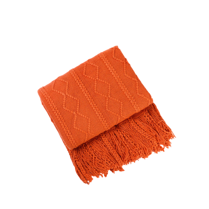 Anyhouz Orange Throw Blanket Faux Cashmere Sofa Cover Vertical Bar Diamond Knit Plaid Tassels Blanket for Spring Summer 130*230cm