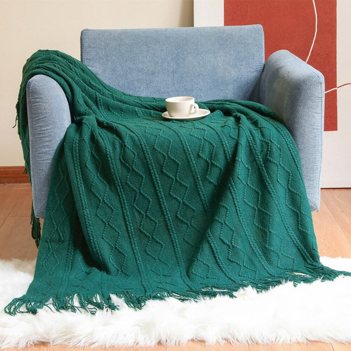 Anyhouz White Throw Blanket Faux Cashmere Sofa Cover Vertical Bar Diamond Knit Plaid Tassels Blanket for Spring Summer 150*230cm