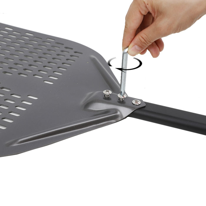 Anygleam Pizza Shovel 30 cm x 86cm  Dark Grey for Perforated Peel with Metal Handle Oven Turning Baking Accessory