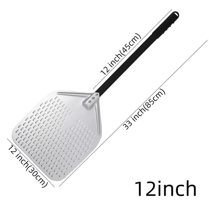 Anygleam Pizza Shovel 30 cm x 85cm Silver for Perforated Peel with Metal Handle Oven Turning Baking Accessory