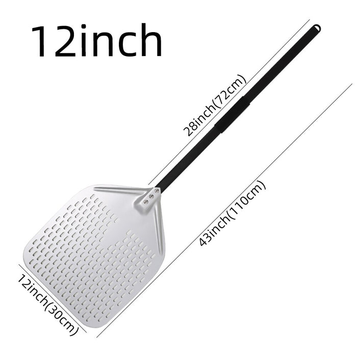 Anygleam Pizza Shovel 30 cm x 110cm Silver for Perforated Peel with Metal Handle Oven Turning Baking Accessory