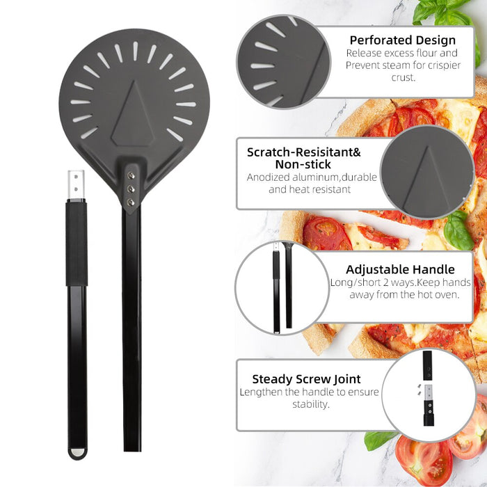 Anygleam Pizza Shovel 100cm Silver for Perforated Peel with Metal Handle Oven Turning Baking Accessory