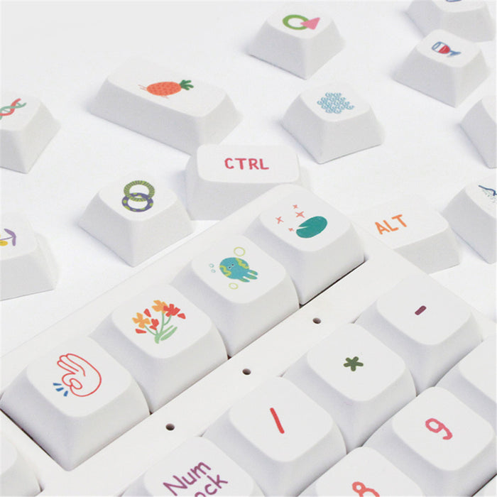 Anymob Keycap Keyboard White Summer 128 Keys Profile Switch Mechanical  Cute Keys