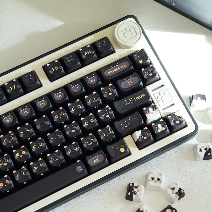 Anymob Keycap Keyboard Black Cat 142 Keys Profile Black Cute Naughty Cat Switch Theme Layout