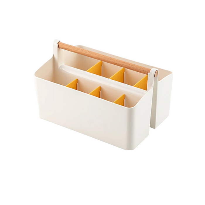 Anyhouz Storage Box Yellow Desktop Stationery Organizer with Handle Multi Grid Marker Pen Holder