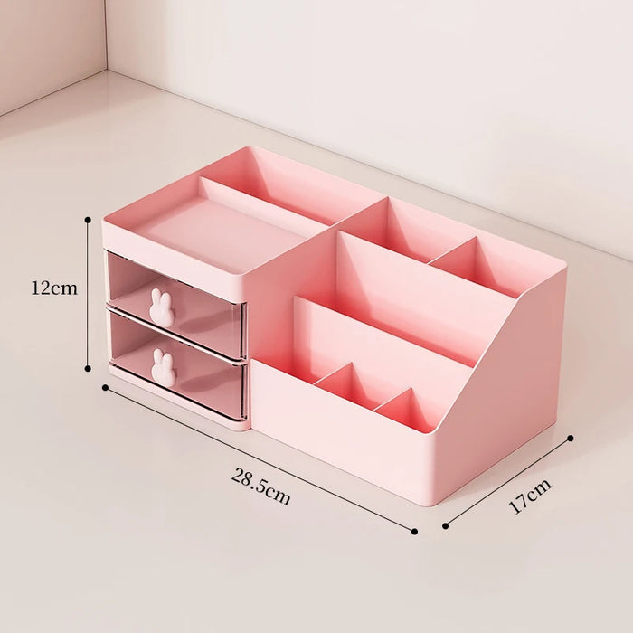 Anyhouz Storage Box Pink Large Capacity Makeup Drawer Organizer Stationery for Dressing Table Desktop