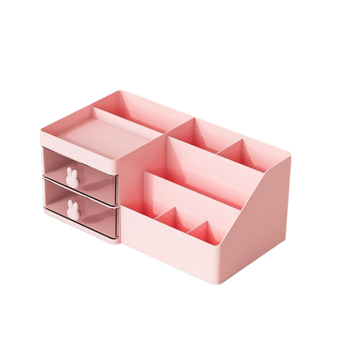 Anyhouz Storage Box Pink Large Capacity Makeup Drawer Organizer Stationery for Dressing Table Desktop