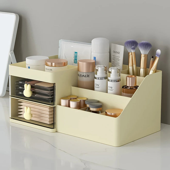 Anyhouz Storage Box yellow Large Capacity Makeup Drawer Organizer Stationery for Dressing Table Desktop