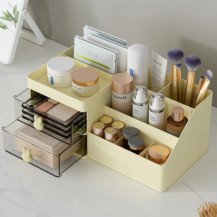 Anyhouz Storage Box yellow Large Capacity Makeup Drawer Organizer Stationery for Dressing Table Desktop