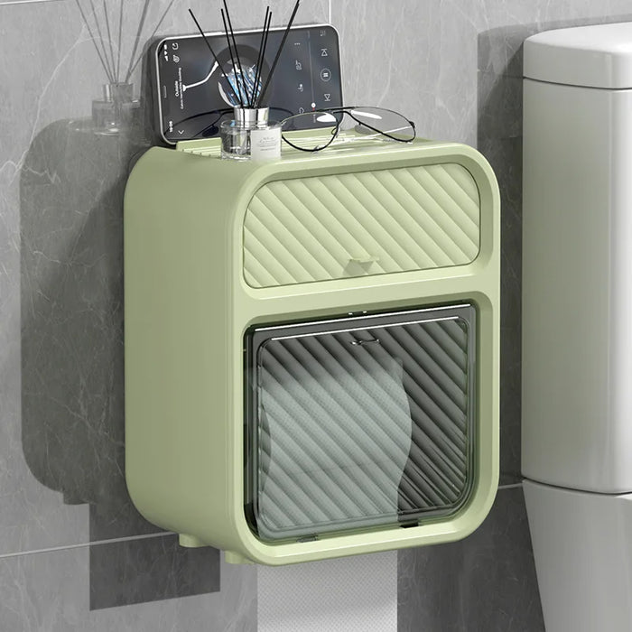 Anyhouz Storage Box Green Bathroom Toilet Paper Holder Waterproof Wall Mounted Towel Shelf Multifunctional Organizer