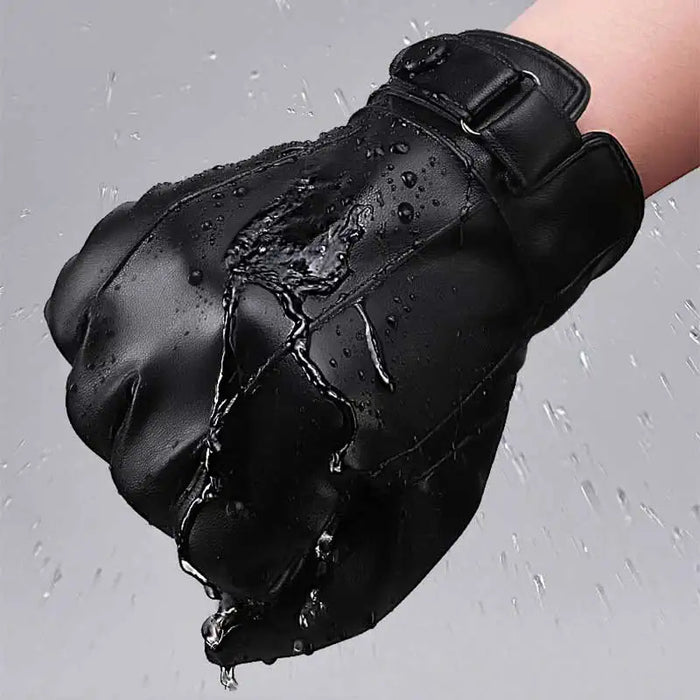 Anygloves Winter Gloves Black Leather Tactical Fleece Keep Warm Waterproof Driving Snowboard Outdoor Sport For Men