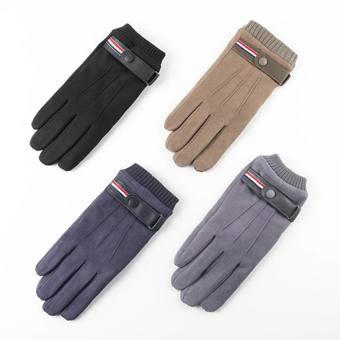 Anygloves Winter Gloves Blue Suede Driving Warm Outdoor Cycling Thickened Buckle Windproof Mittens For Men