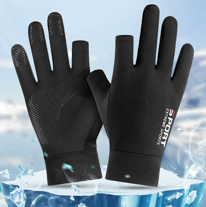 Anygloves Winter Gloves Black Ice Silk Sun Protection Driving Fishing Breathable Anti Slip Half Finger Cycling Hiking Glove For men