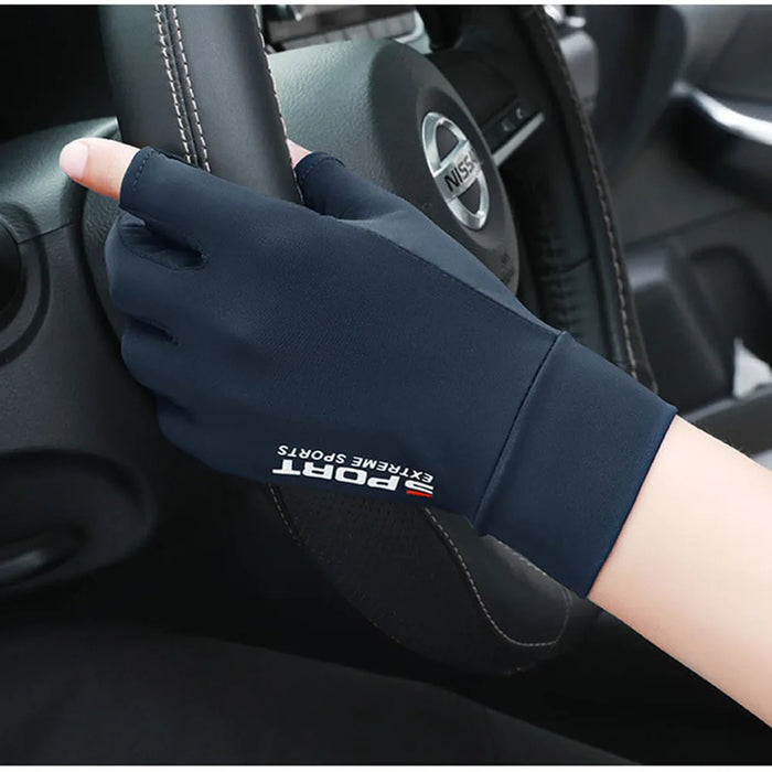 Anygloves Winter Gloves Black Ice Silk Sun Protection Driving Fishing Breathable Anti Slip Half Finger Cycling Hiking Glove For men