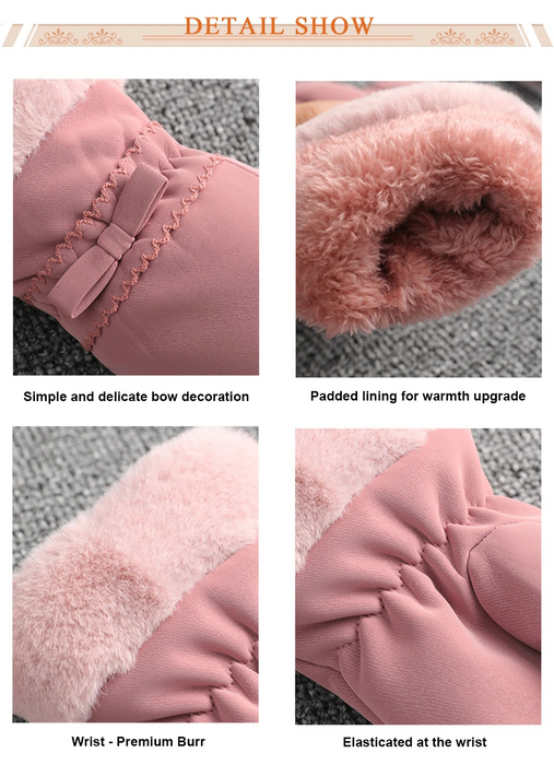 Anygloves Winter Gloves Khaki Thicken Fleece Waterproof Windproof Full Finger Hand Warmer Bow Tie Mittens For Women