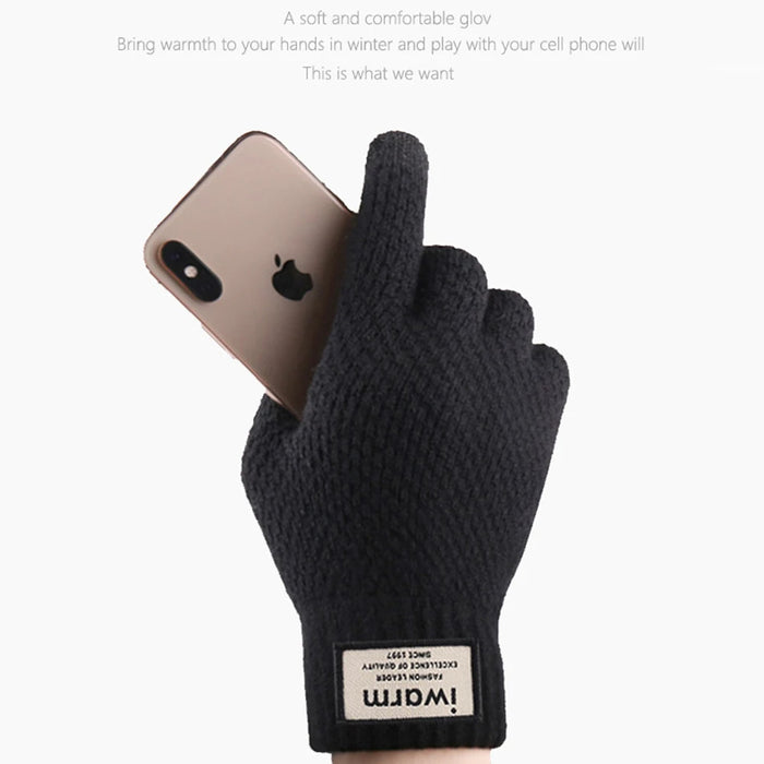 Anygloves Winter Gloves Black Thicken Warm Cotton Waterproof Windproof Business Knitted Mitten Autumn For Men