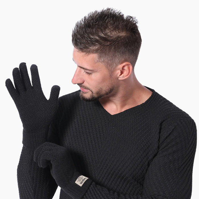 Anygloves Winter Gloves Black Thicken Warm Cotton Waterproof Windproof Business Knitted Mitten Autumn For Men