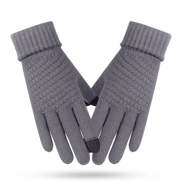 Anygloves Winter Gloves Gray Thick Knitted Outdoor Wrist Windproof Warmth Full Finger For Women Men