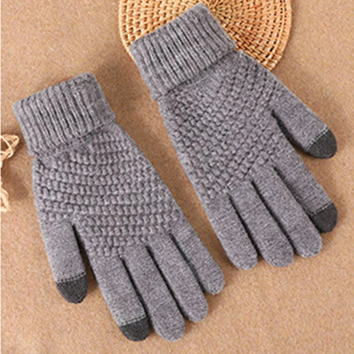 Anygloves Winter Gloves Gray Thick Knitted Outdoor Wrist Windproof Warmth Full Finger For Women Men