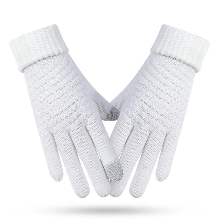 Anygloves Winter Gloves White Thick Knitted Outdoor Wrist Windproof Warmth Full Finger For Women Men